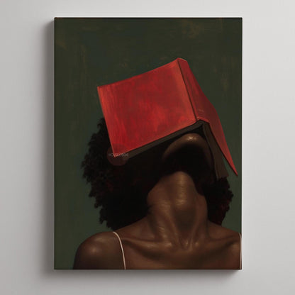 Black Woman Reading Art, Minimalist Green Portrait Canvas Prints!