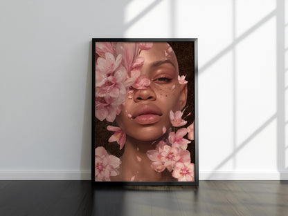 Woman Flower Head and Shoulders Art, Black Woman Modern Wall Art, Black Woman Art Print, Black Boho Art, African American Woman Abstract