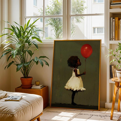 Black Girl Art, Whimsical Balloon Print | Paper Or Canvas, Nursery Wall Decor - Multiple Sizes