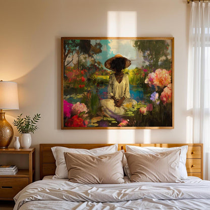 Black Woman Portrait Art: Blue Pink Green Wall Canvas Prints