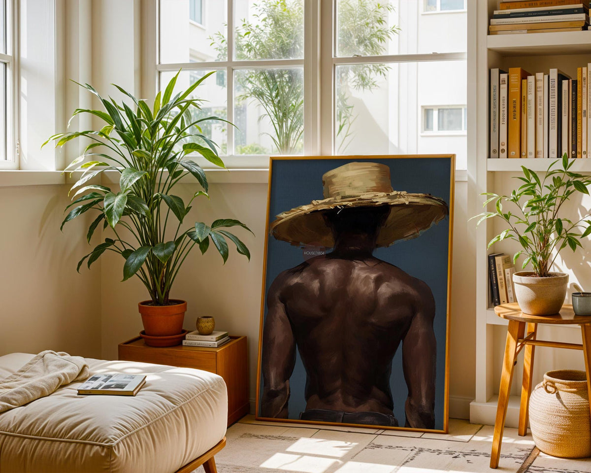 Afro Caribbean Wall Art, Island Black Man Portrait, Deep Blue Sea