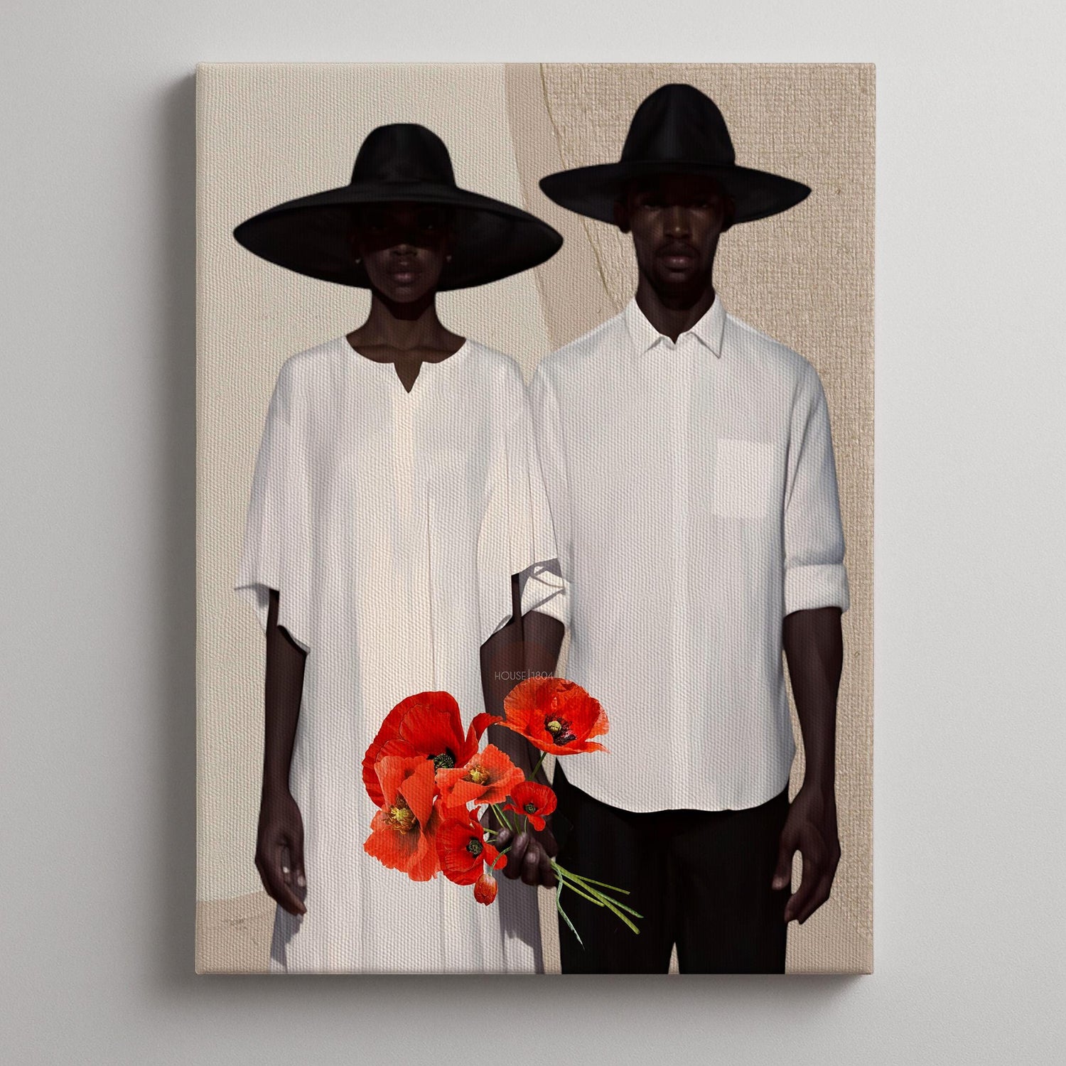 Afrocentric Couple Art Print: Black Love, Modern Poppies