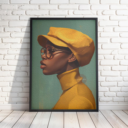 Urban Black Woman Art Print, Bold Yellow &amp; Green, Modern Canvas Wall Decor