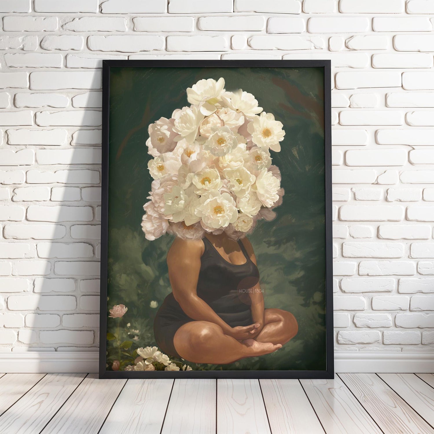 Curvy Black Woman Meditation: Meditative Wall Art Green