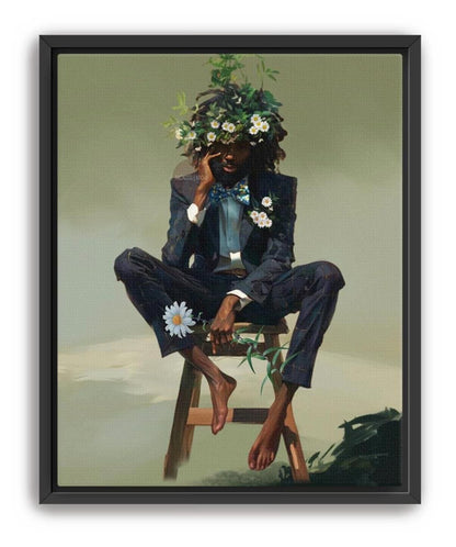 Black Man Floral Wall Art, Abstract Male Portrait, Contemporary Modern Canvas Print, Male Abstract Moody Wall Framed Print