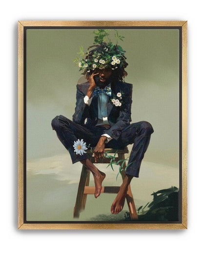 Black Man Floral Wall Art, Abstract Male Portrait, Contemporary Modern Canvas Print, Male Abstract Moody Wall Framed Print