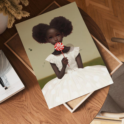 Little Black Girl Wall Art, Lollipop Art, Black Girl Princess Art