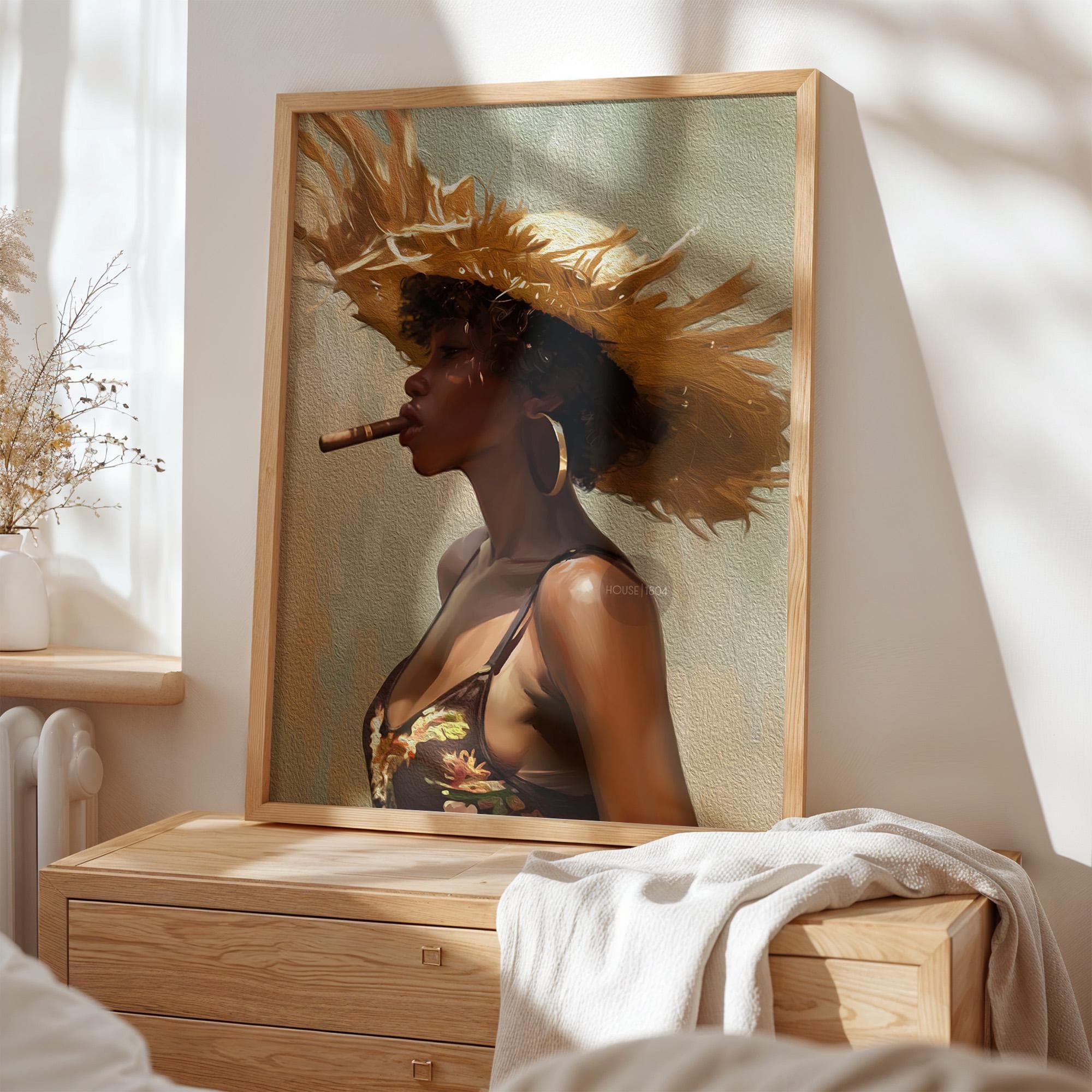 Caribbean Woman Smoking Cigar Canvas