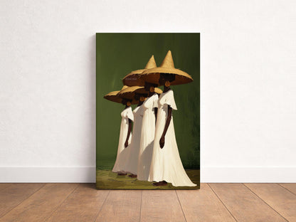 black women wall art, Sisterhood Canvas Print, Afrocentric  Contemporary, Olive Green.