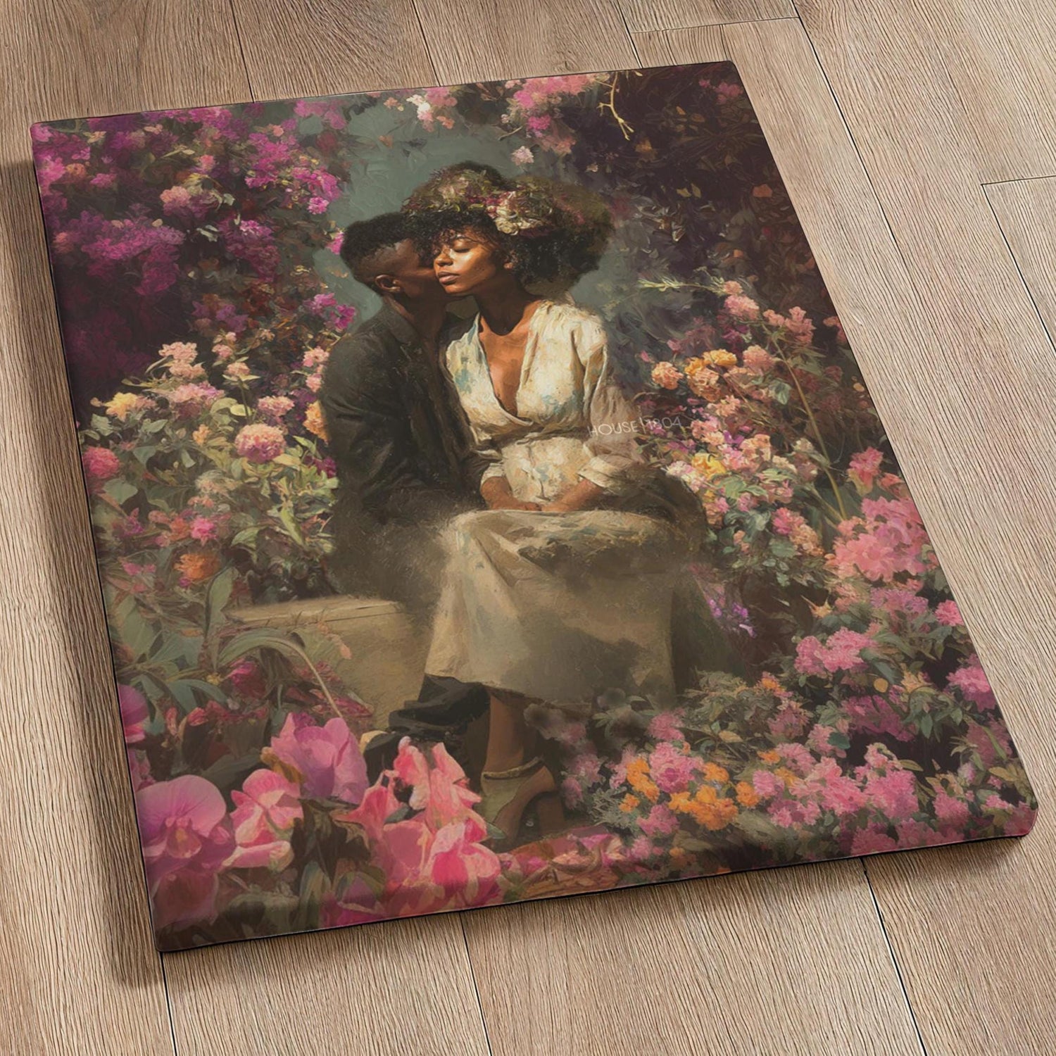 Black Couple Art Print: Vintage African American Love Canvas