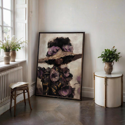 Black Woman Art Print: Purple Floral Fashion Wall Decor
