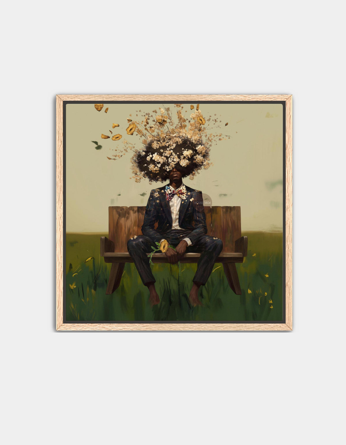 Black Man Floral Afro Wall Art | Square Bohemian Canvas Print