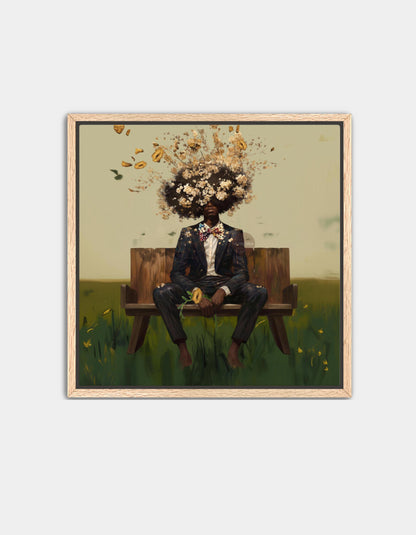 Black Man Floral Afro Wall Art | Square Bohemian Canvas Print
