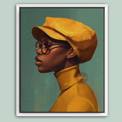 Urban Black Woman Art Print, Bold Yellow &amp; Green, Modern Canvas Wall Decor