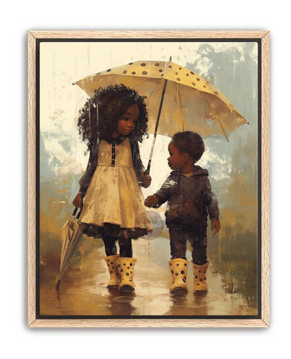 Black Sibling Art Print: Brother and Sister in Rain