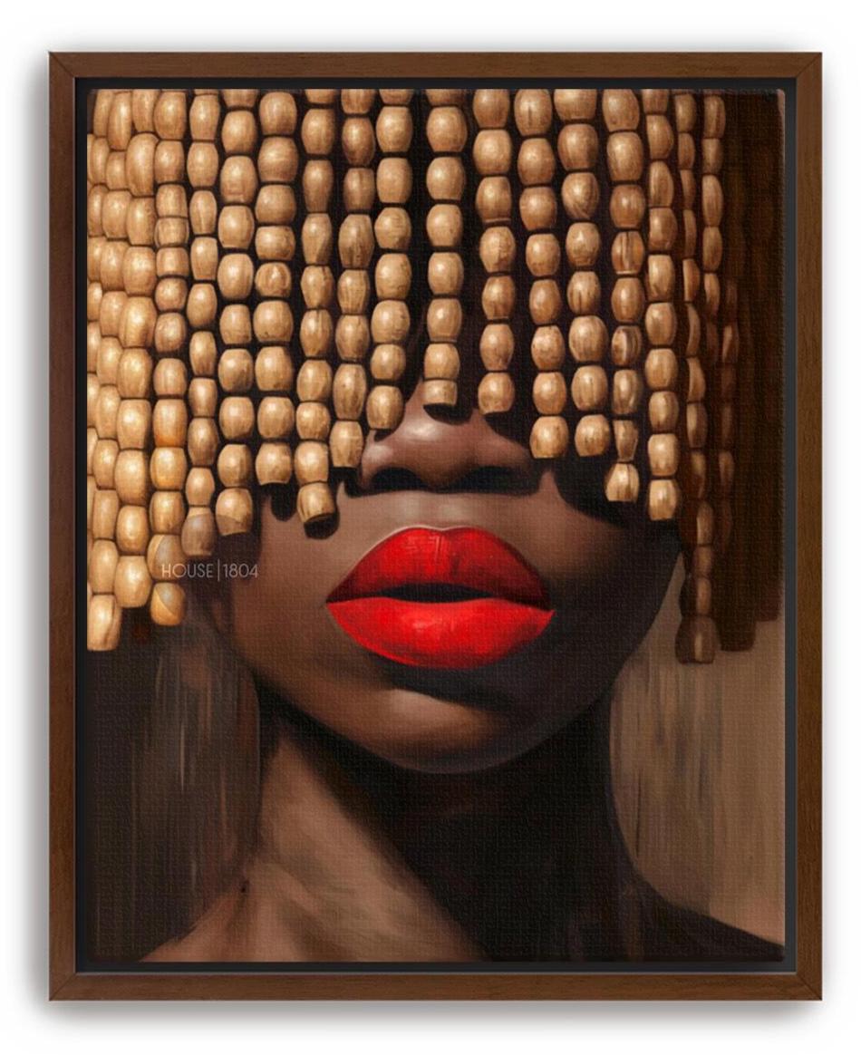 Black Woman Art Print: Beaded Headpiece Wall Art, Bold Black Woman Wall Art, Black Interior Design Print, African American Canvas Decor