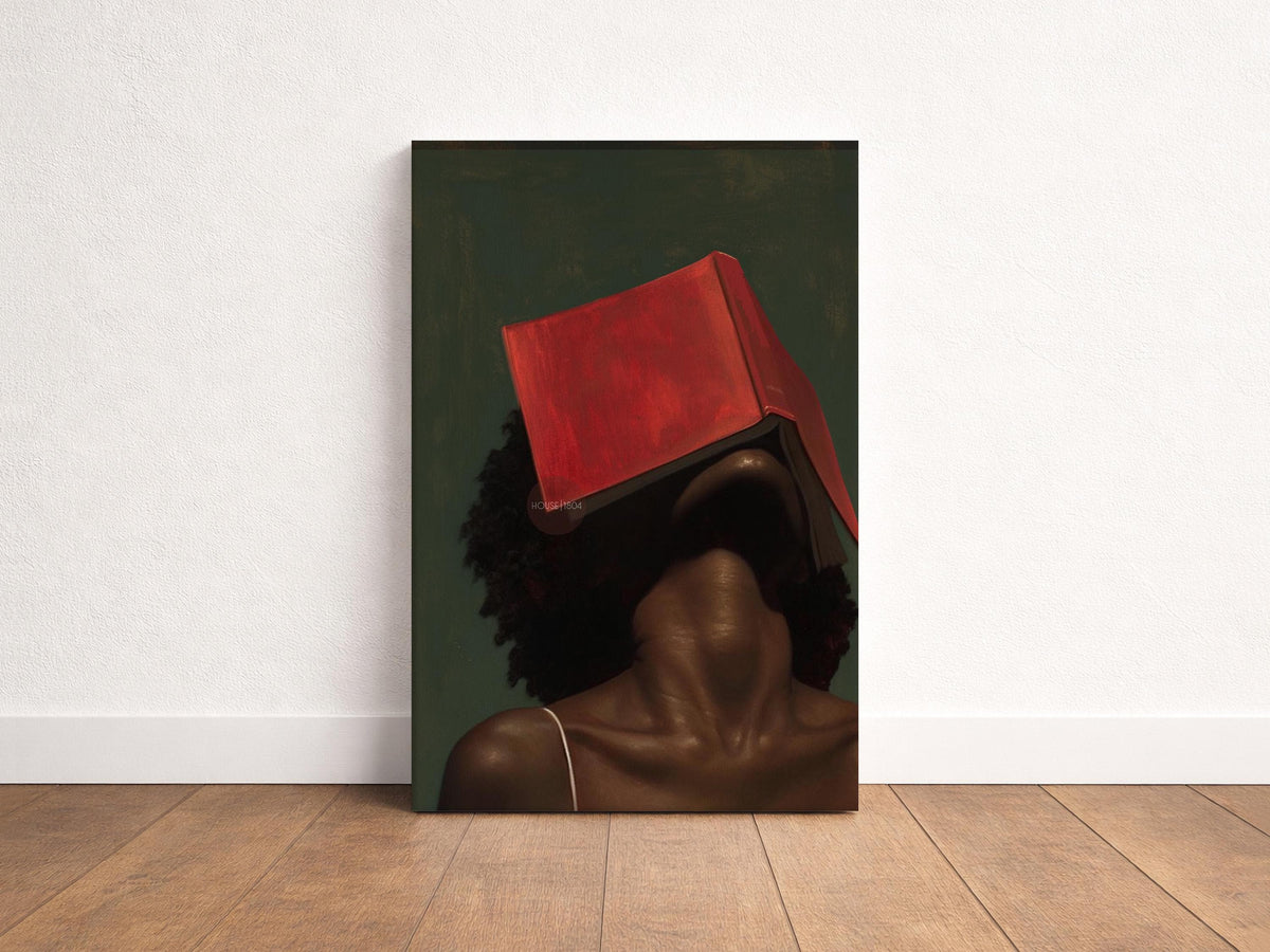 Black Woman Reading Art, Minimalist Green Portrait Canvas Prints!