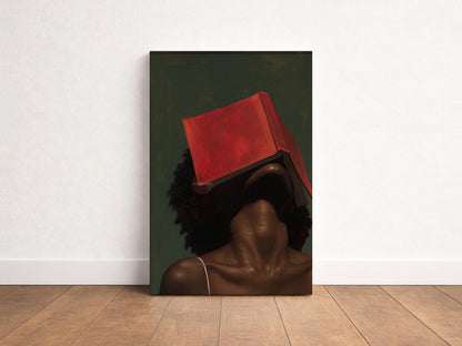 Black Woman Reading Art, Minimalist Green Portrait Canvas Prints!