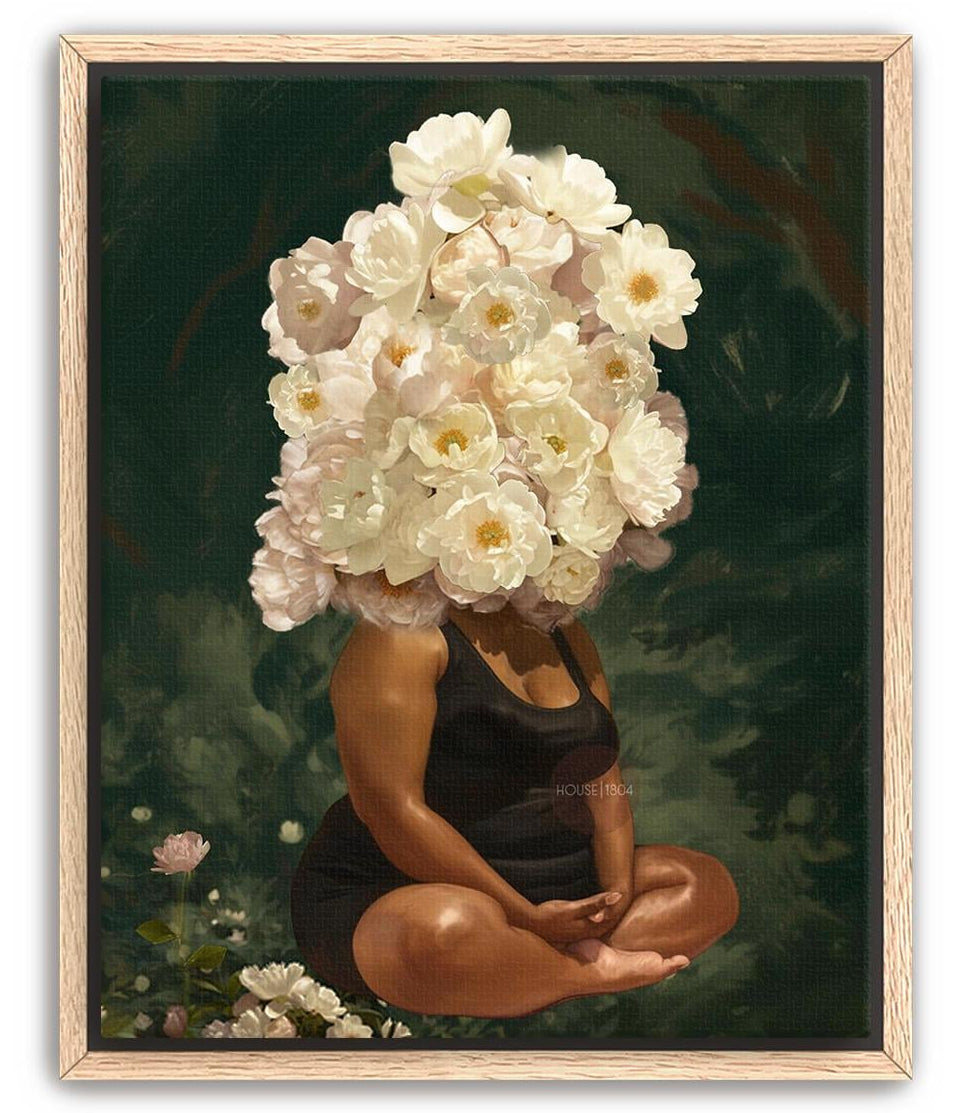 Curvy Black Woman Meditation: Meditative Wall Art Green