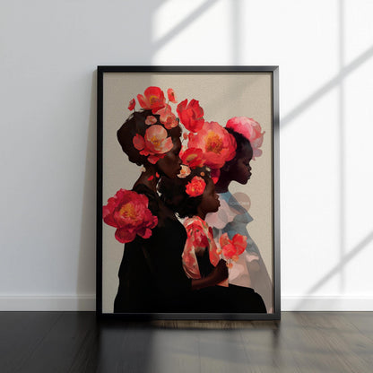 Black Mother and Two Daughters Framed Canvas Wall Art Print: