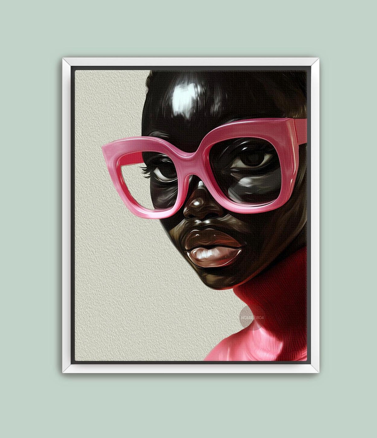 Black Woman Wall Art, Vintage Glasses, Afrocentric Glamour Canvas Print, Pink