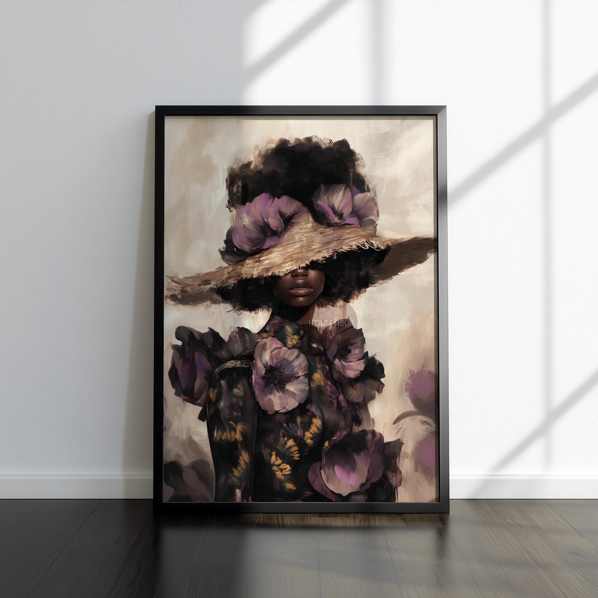 Black Woman Art Print: Purple Floral Fashion Wall Decor