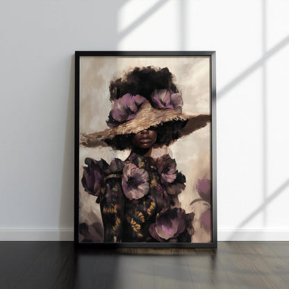 Black Woman Art Print: Purple Floral Fashion Wall Decor