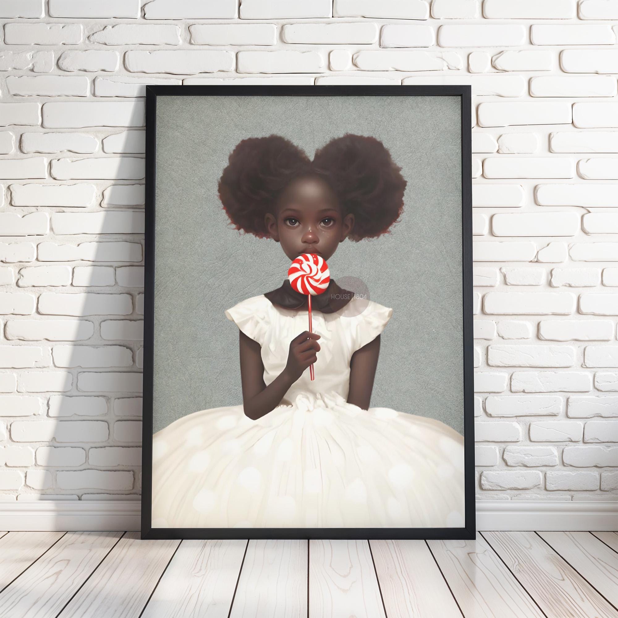 Black Kids Wall Art, Cute Black Girl Nursery Art, Black Toddler Room Art
