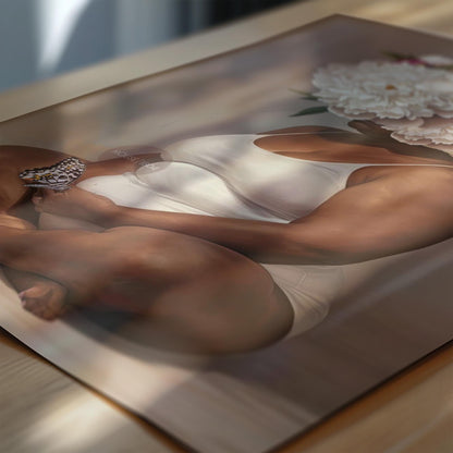 Curvy Black Woman Meditation Canvas: Flower Head Art, Positive Body Art Print