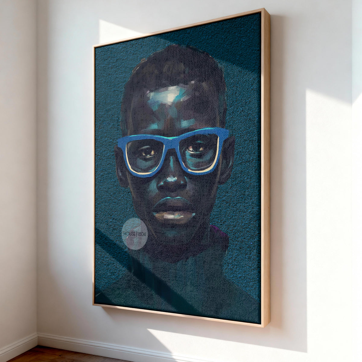 Modern Black Boy Art, Blue Portrait Art Fine Print Canvas | Framed or Unframed