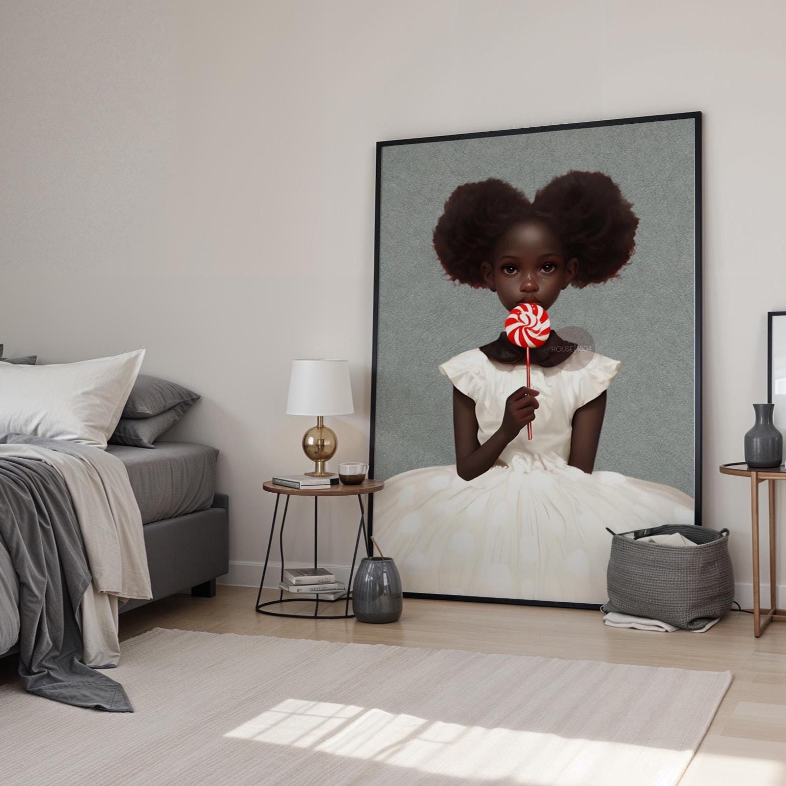 Black Kids Wall Art, Cute Black Girl Nursery Art, Black Toddler Room Art