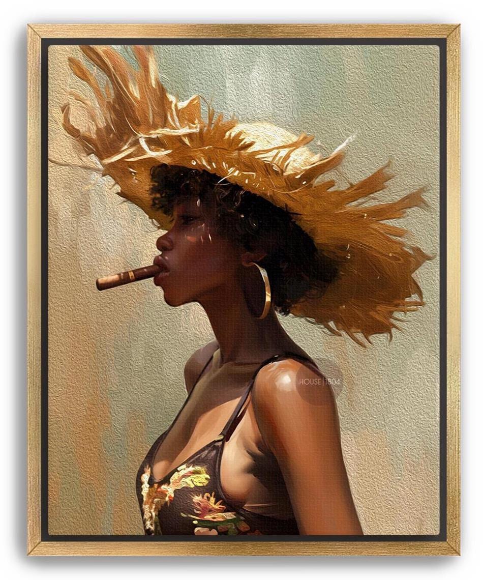Caribbean Woman Smoking Cigar Canvas