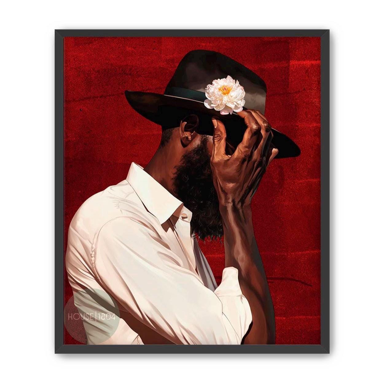 Black Man Portrait Art: Urban Silhouette, Red Background