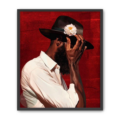 Black Man Portrait Art: Urban Silhouette, Red Background