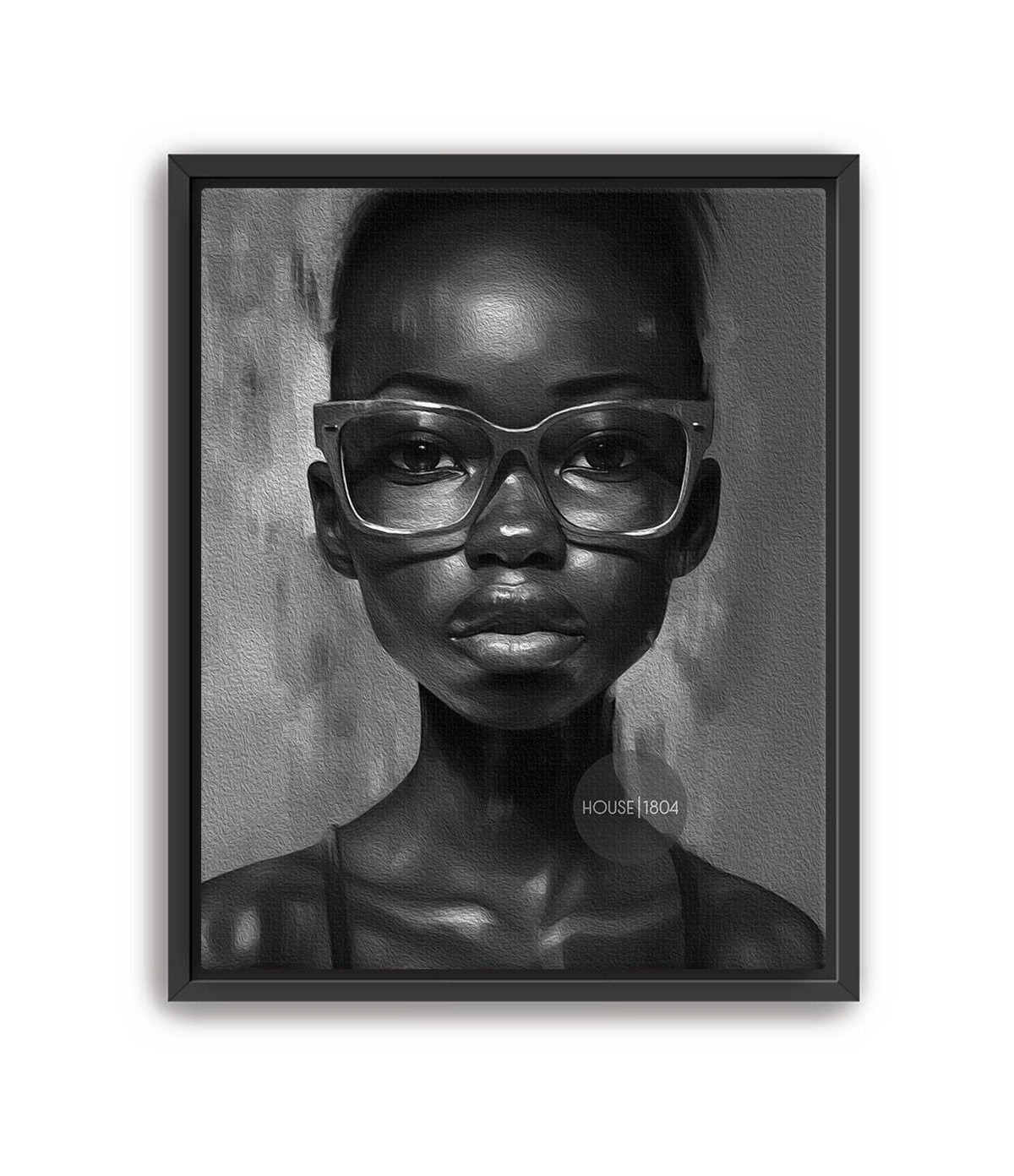 Black Woman Wall Art, Quirky Glasses Canvas Print Black White Art
