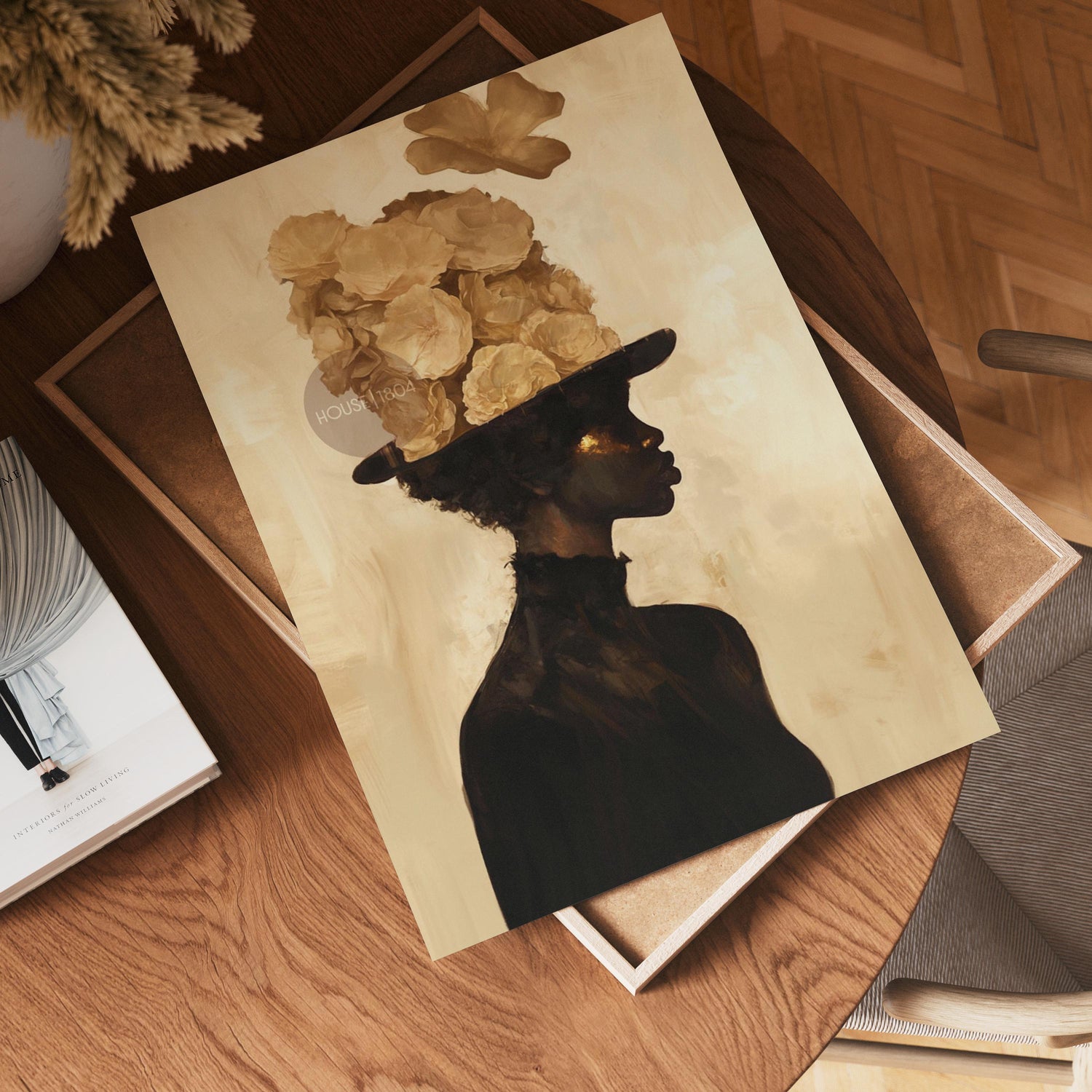 Black Woman Art Print: Gold Accent Abstract, Framed Canvas