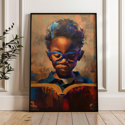 Black Boy Reading Art, Black Boy Joy Reading Poster, Black Boy Nursery Canvas Print, Black Boy Artwork, Black Kid Art