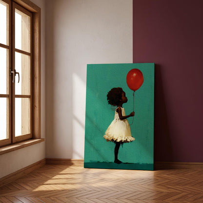Little Black Girl Art, Joyful Balloon Nursery Canvas Print Framed