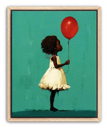 Little Black Girl Art, Joyful Balloon Nursery Canvas Print Framed