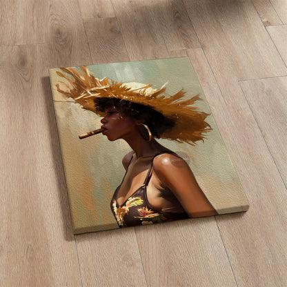 Caribbean Woman Smoking Cigar Canvas