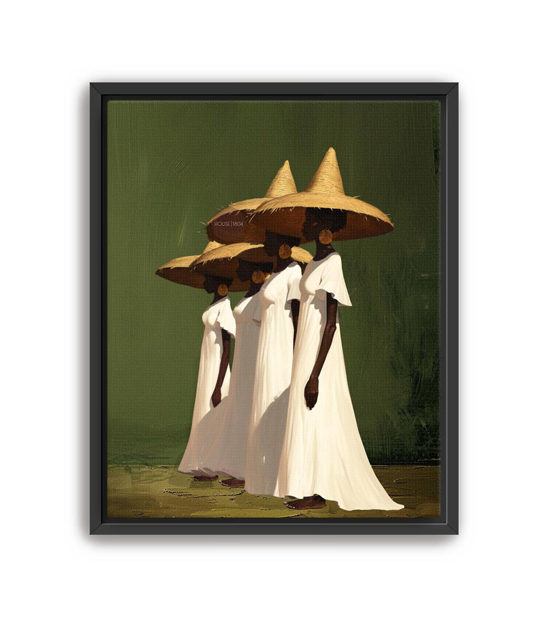 Afrocentric Women Sisterhood Canvas Print in Olive Green.