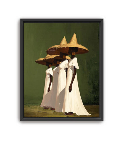 black women wall art, Sisterhood Canvas Print, Afrocentric  Contemporary, Olive Green.