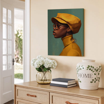 Urban Black Woman Art Print, Bold Yellow &amp; Green, Modern Canvas Wall Decor
