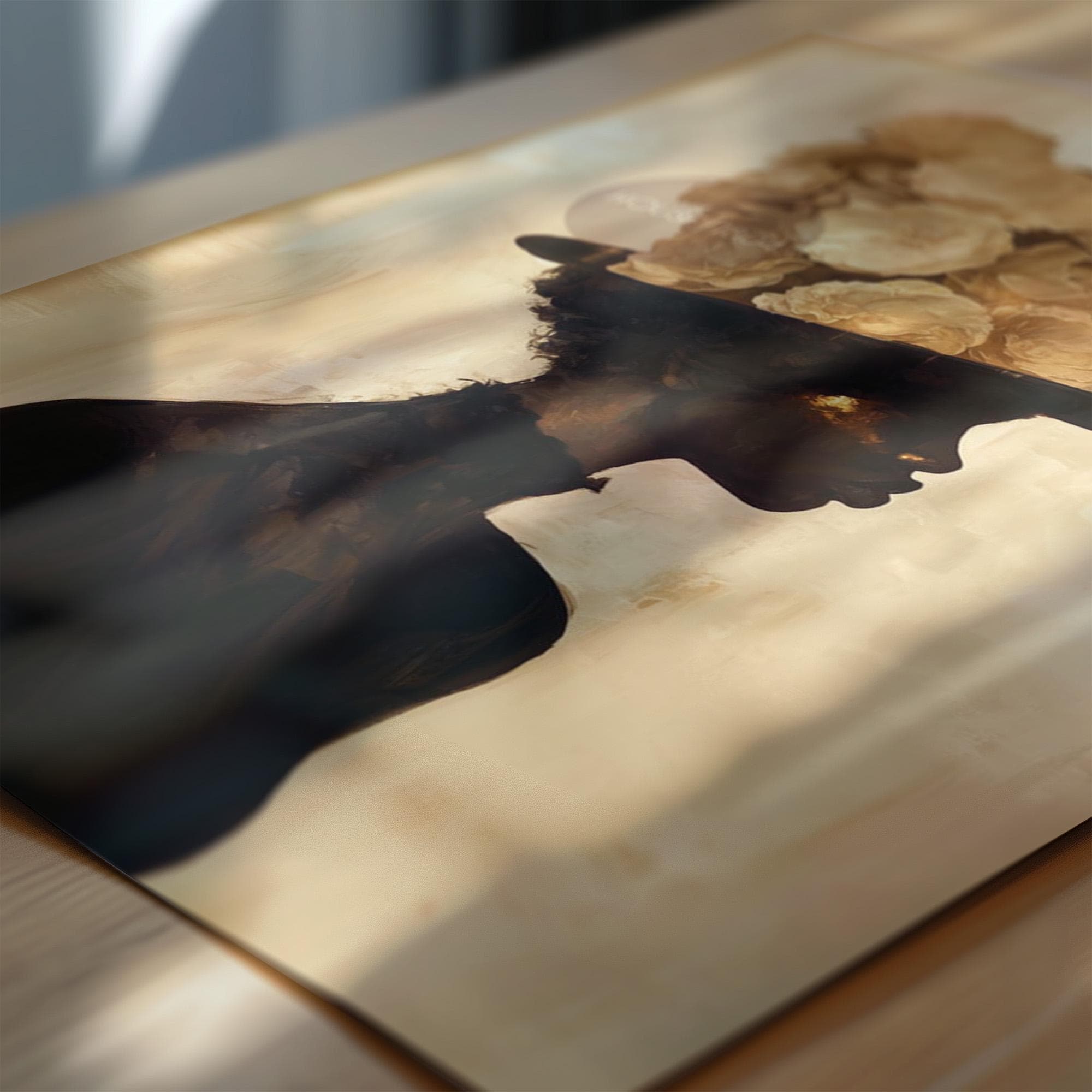 Black Woman Art Print: Gold Accent Abstract, Framed Canvas