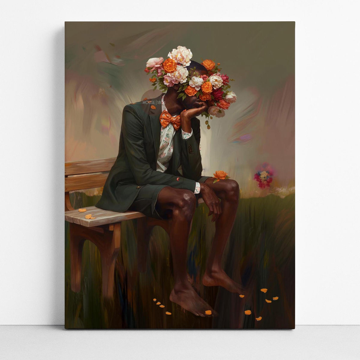 Afrocentric Man Floral Canvas Art, Black Masculine Portrait, Male Flower Head Artwork