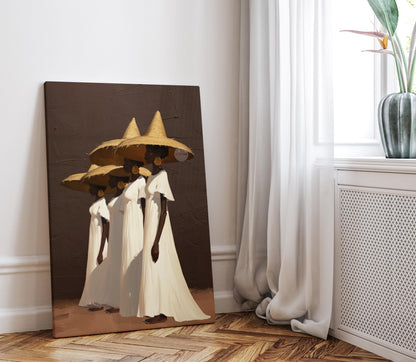 Afrocentric Women Wall Art, Minimalist Brown Canvas Print | Framed or Unframed
