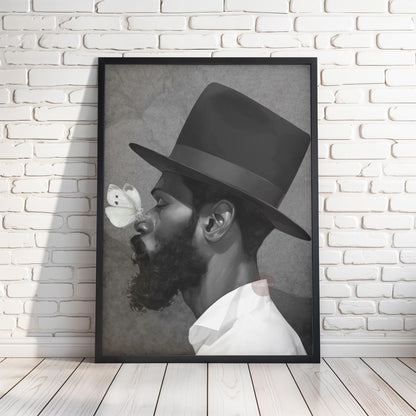 African American Man Portrait Print: Black White Modern Canvas Art
