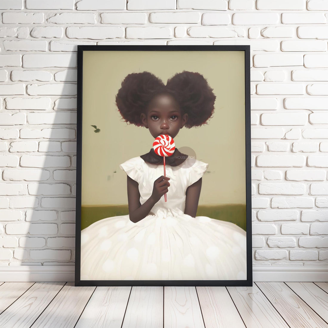 Little Black Girl Wall Art, Lollipop Art, Black Girl Princess Art