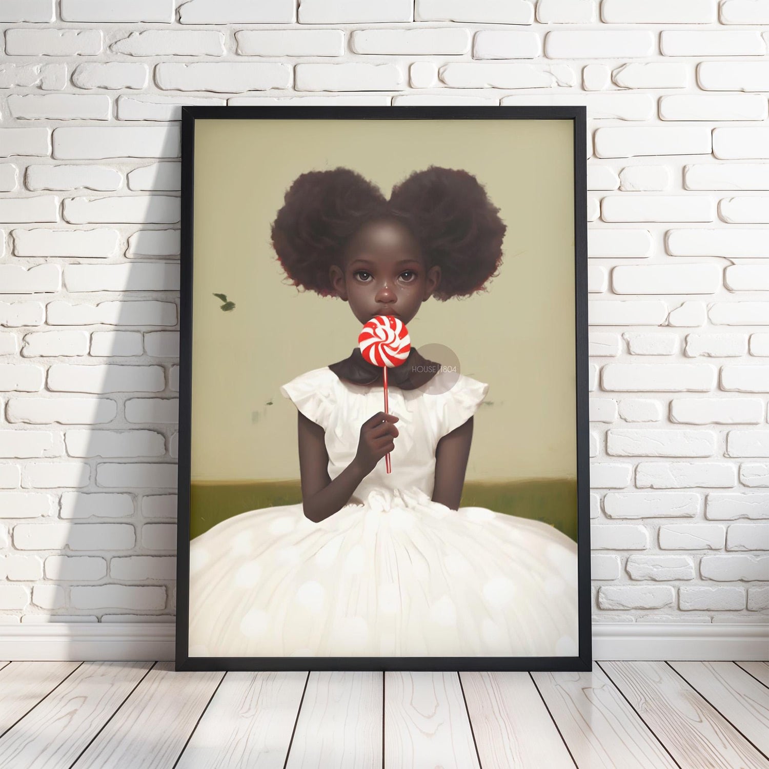 Little Black Girl Wall Art, Lollipop Art, Black Girl Princess Art