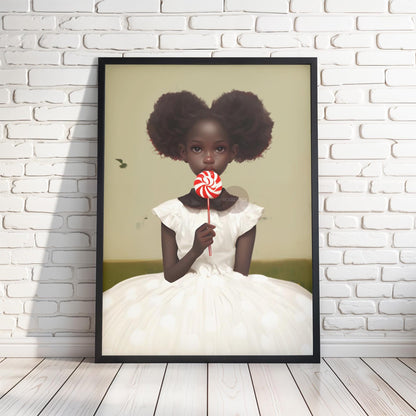 Little Black Girl Wall Art, Lollipop Art, Black Girl Princess Art